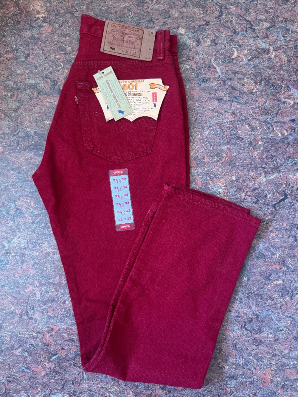 90s Classic Women's Levi 501 button Front Jeans in RED!!!